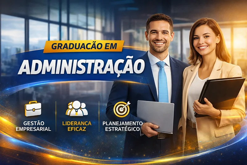 Estudante em ambiente acadêmico representando a graduação em Administração